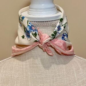 Vintage French Neckerchief Bandana Scarf Pink White Blue Germaine Floral Cotton